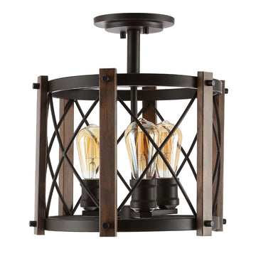 Ferme 14" Iron Rustic Farmhouse LED Flush Mount - JONATHAN Y